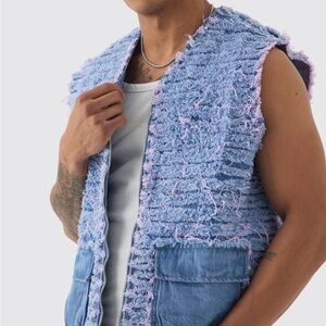 All Over Distressed Denim Utility Vest – BoohooMAN (Lilac, Size Large)